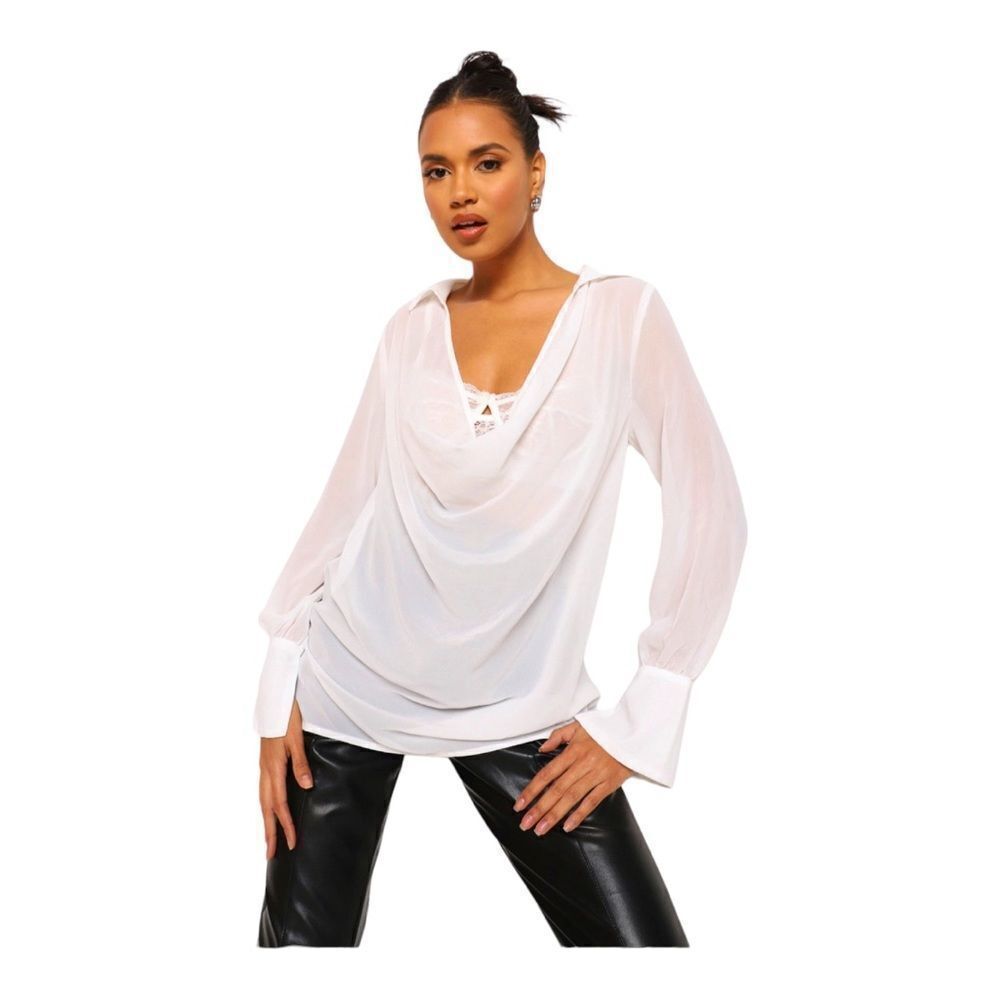 NWT Boohoo Cowl Neck Chiffon Ivory Blouse  Size 4